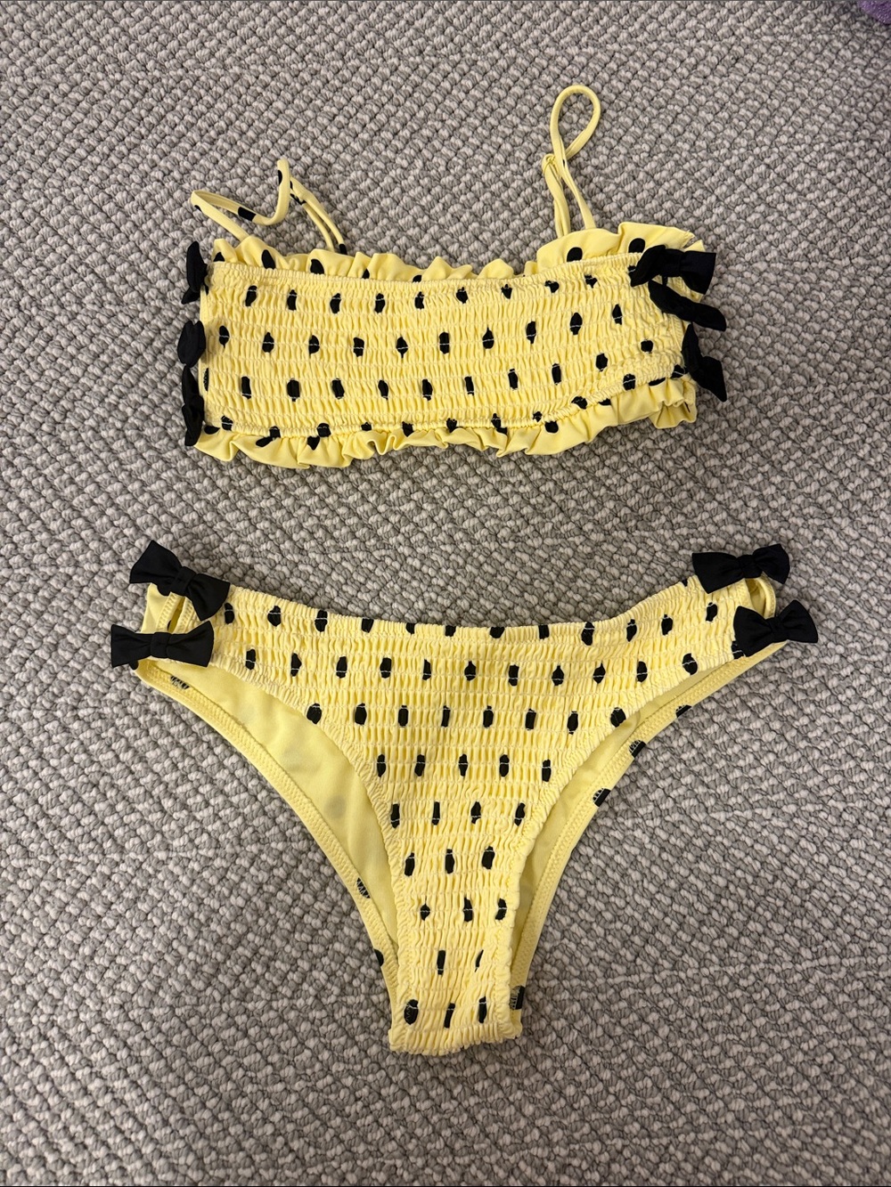 Damson Madder Shirred Polka-Dot Bow Bikini